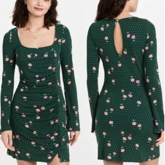 NWT Free People Celia Mini Dress in Emerald Jewel Combo - Picture 1 of 7